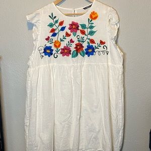 SHEIN Cross-stitch Floral High Waist Linen Mini Dress